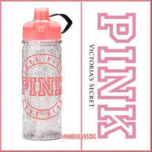 💕VS PINK CLEAR GLITTER LOVE PINK WATER BOTTLE